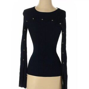 SOLD Intermix Stud Long Sleeve Navy Ribbed Top Size S
